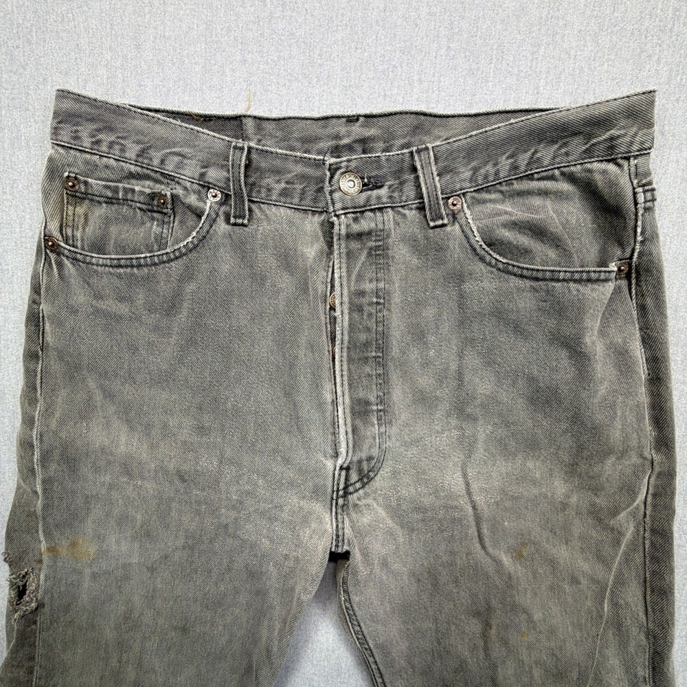 Vintage Levi's Black 501 Jeans Men's 35x34 (Fits 33x33) Made In USA Distressed - Picture 10 of 16